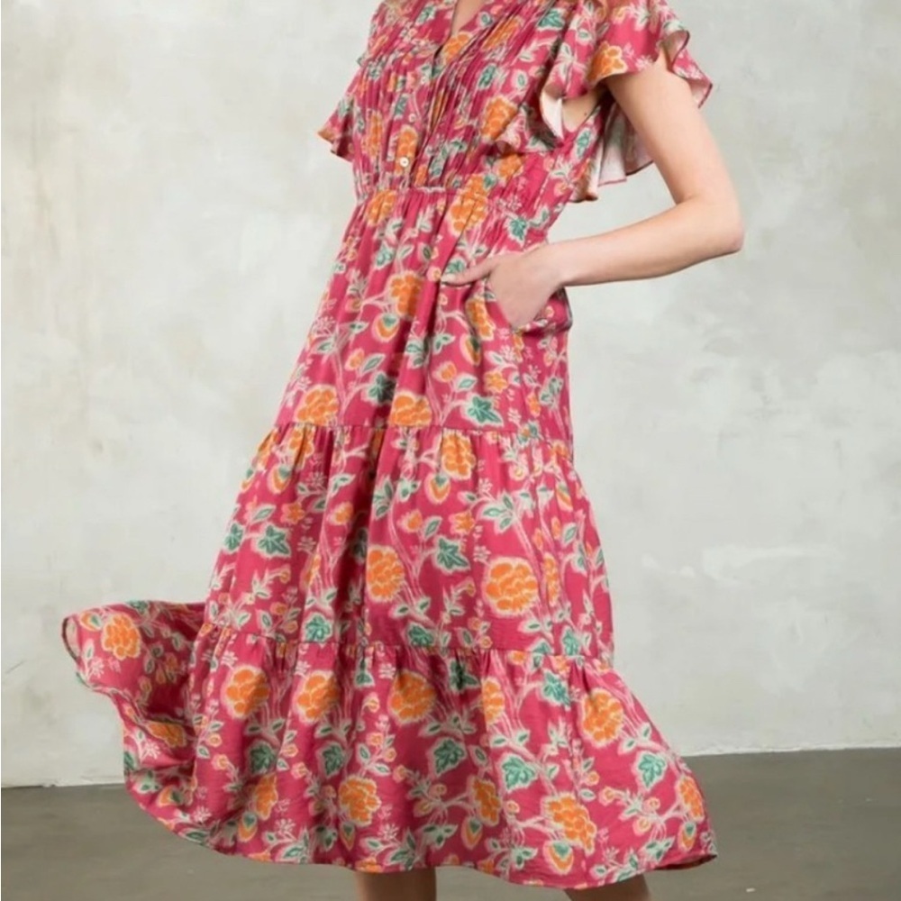 THML Vibrant Pink and Orange Midi Dress